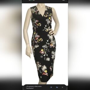 ERDEM‎ Black Floral Midi Dress